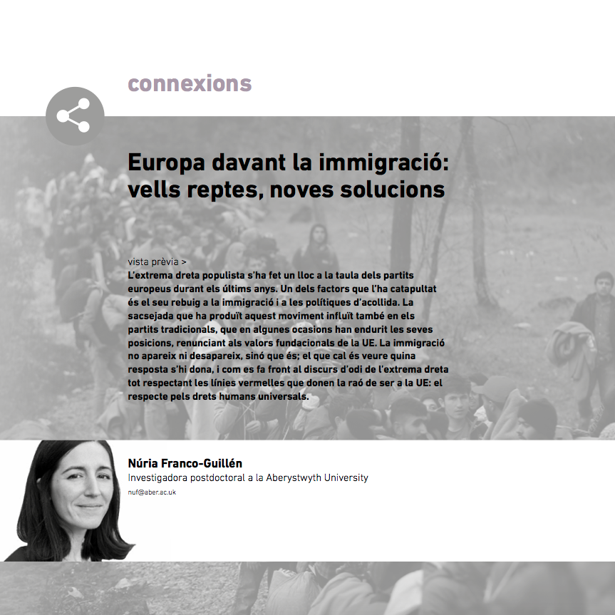 Article de Núria Franco-Guillén a Eines 34 sobre Europa davant la immigració: vells reptes, noves solucions