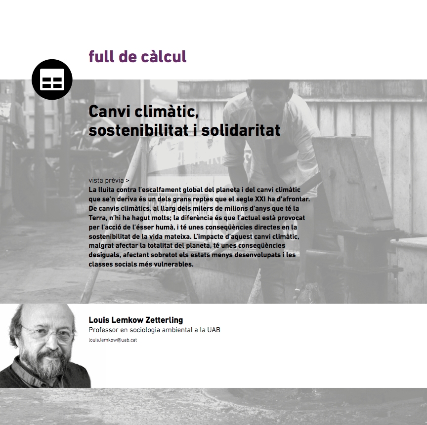 Article de Louis Lemkow a Eines 34 sobre Canvi climàtic, sostenibilitat i solidaritat