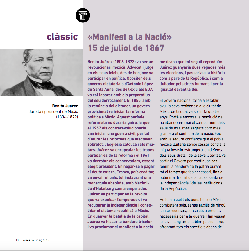 Reproducció del Manifest a la Nació, de 1867 a Eines 34