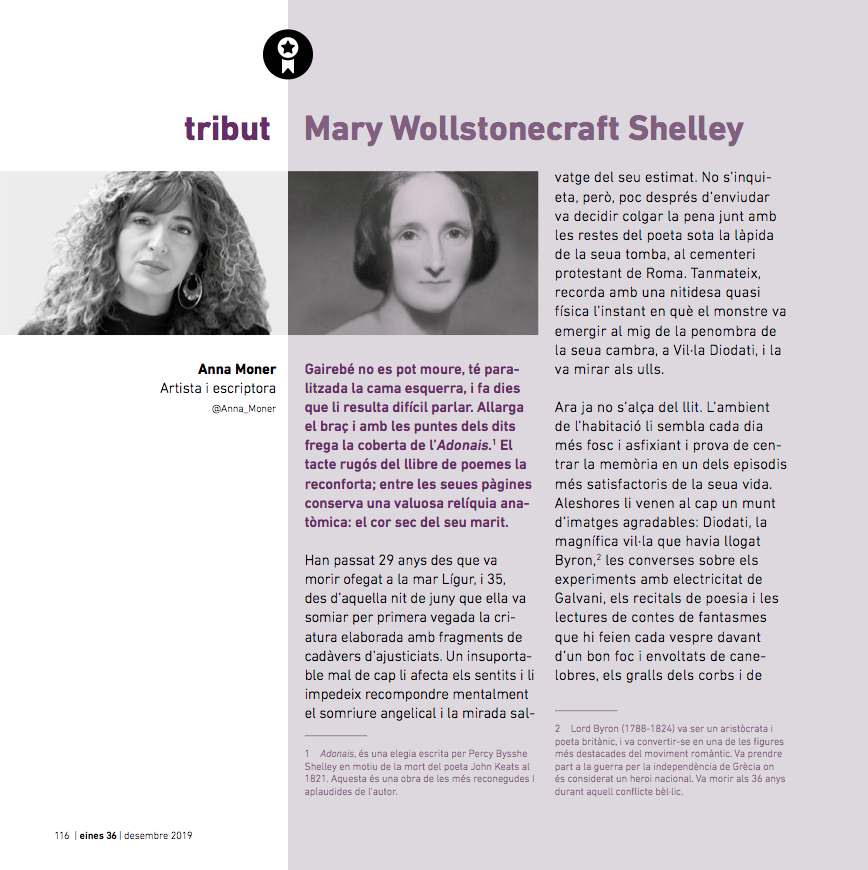 Article d'Anna Moner a Eines 36 sobre Mary Wollstonecraft Shelley