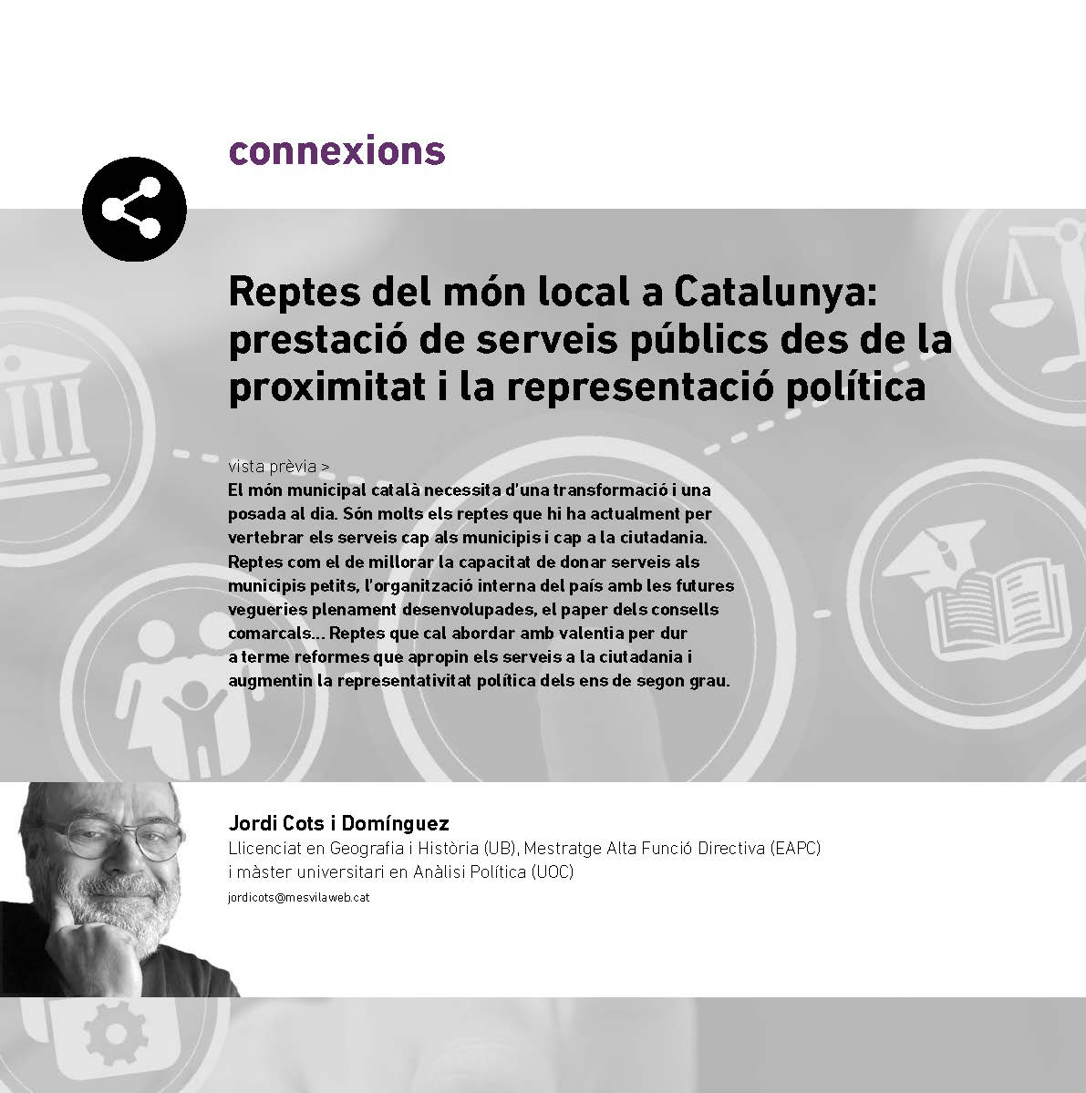 Article de Jordi Cots i Domínguez sobre reptes del món local a Catalunya