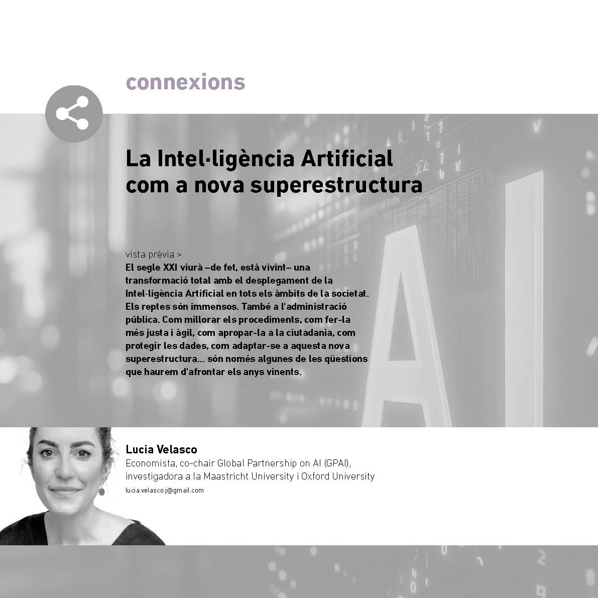 Article de Lucia Velasco sobre la intel·ligència artificial com a nova superestructura