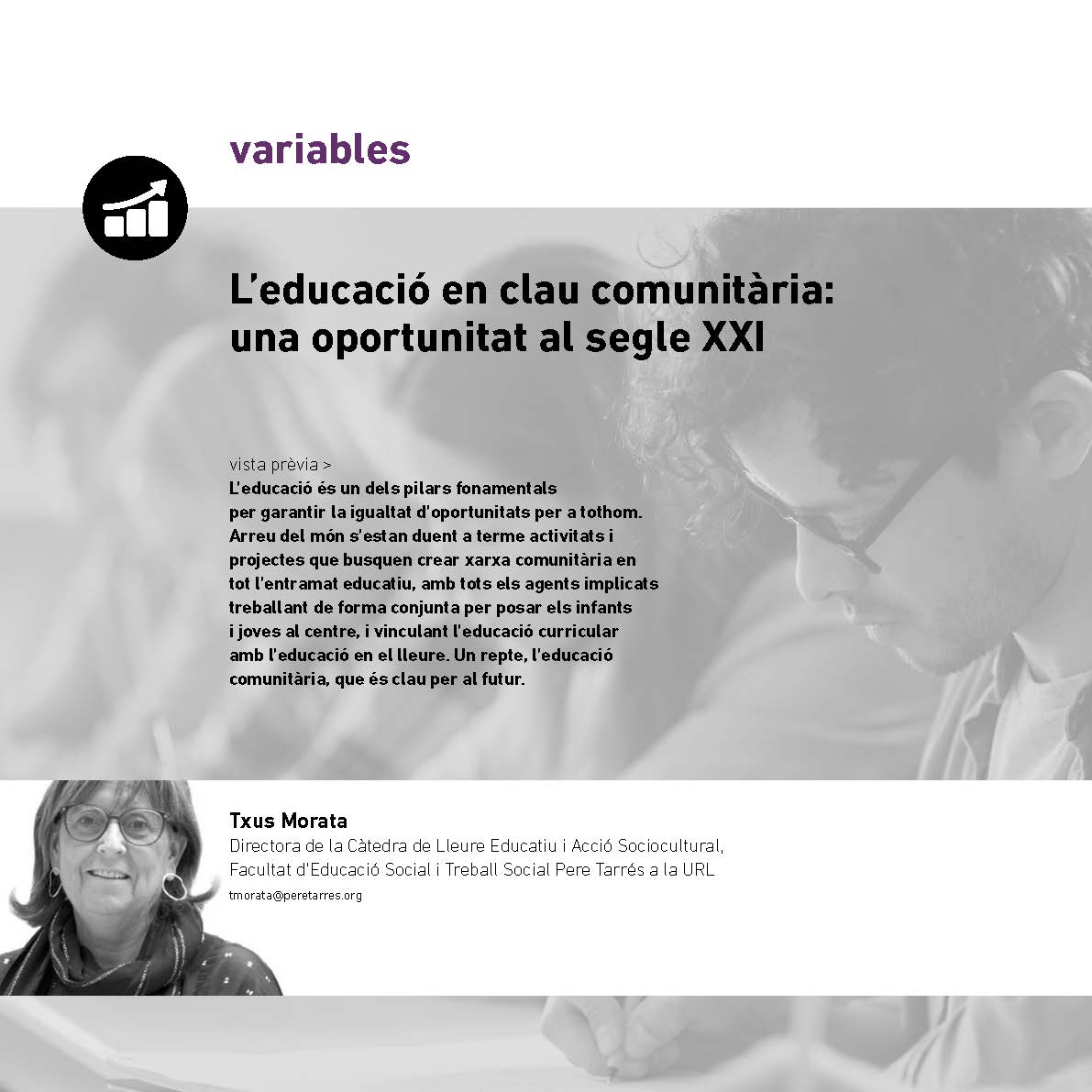 Article de Txus Morata sobre l’educació en clau comunitària:  una oportunitat al segle XXI