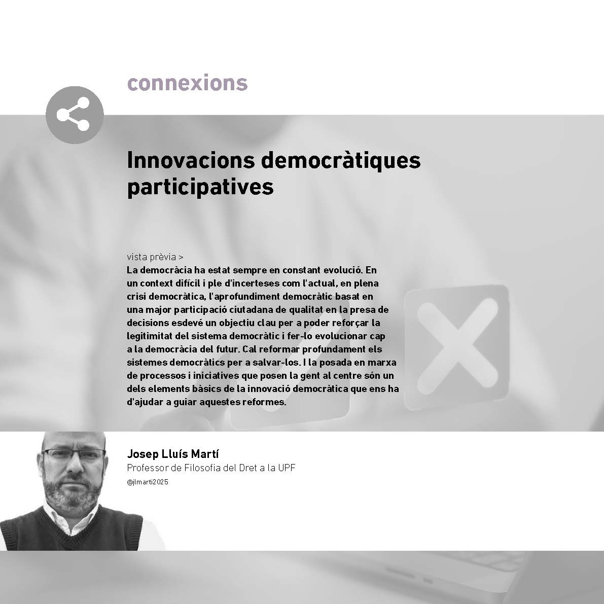 Article de Josep Lluís Martí sobre innovacions democràtiques participatives