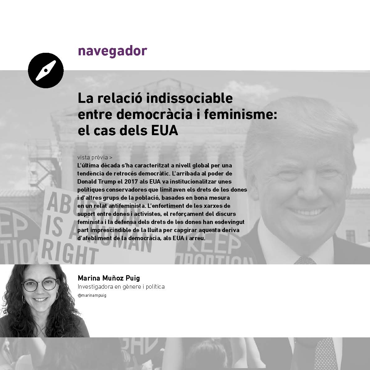 Article de Marina Muñoz Puig sobre la relació indissociable entre democràcia i feminisme: el cas dels EUA