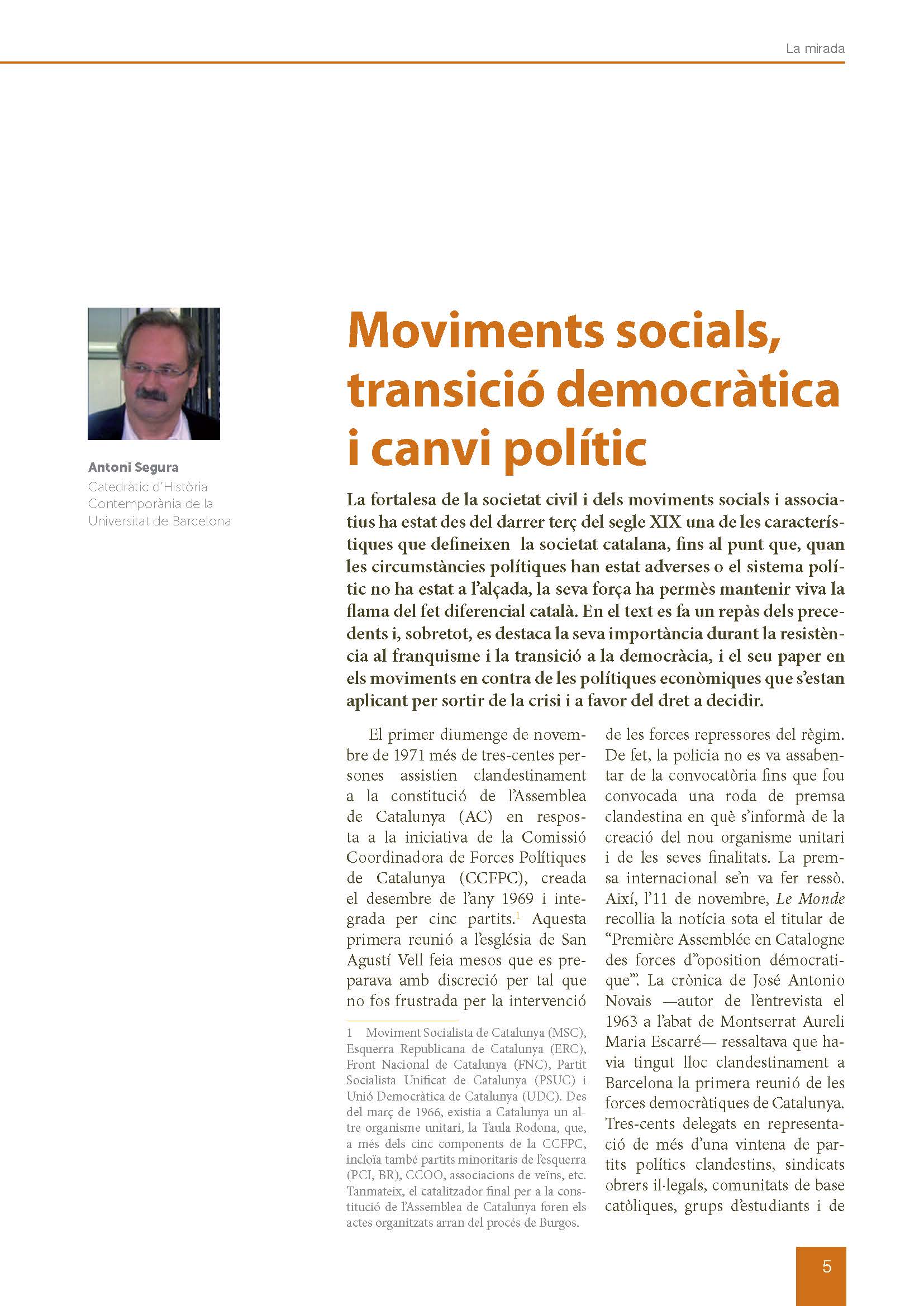 Portada de l'article: Moviments socials, transició democràtica i canvi polític