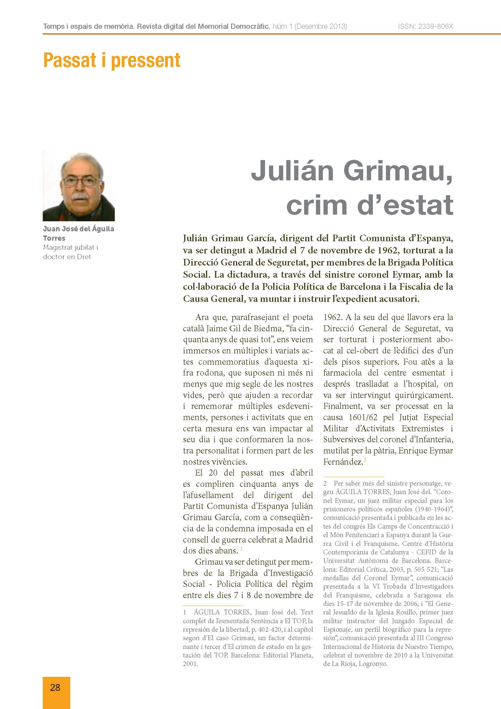 Portada de l'article: Julián Grimau, crim d'estat