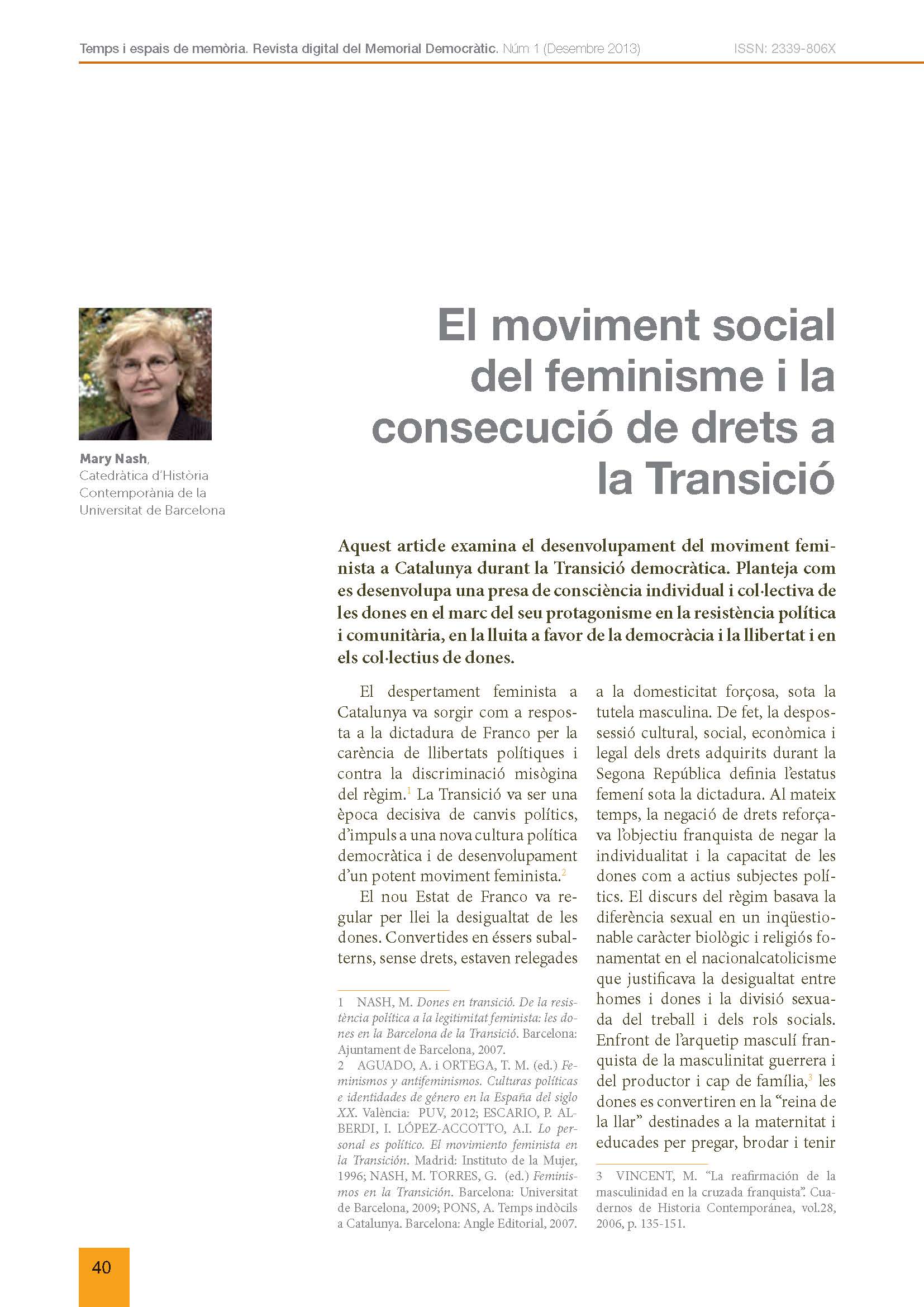 Portada de l'article: El moviment social del feminisme i la consecució de drets a la Transició