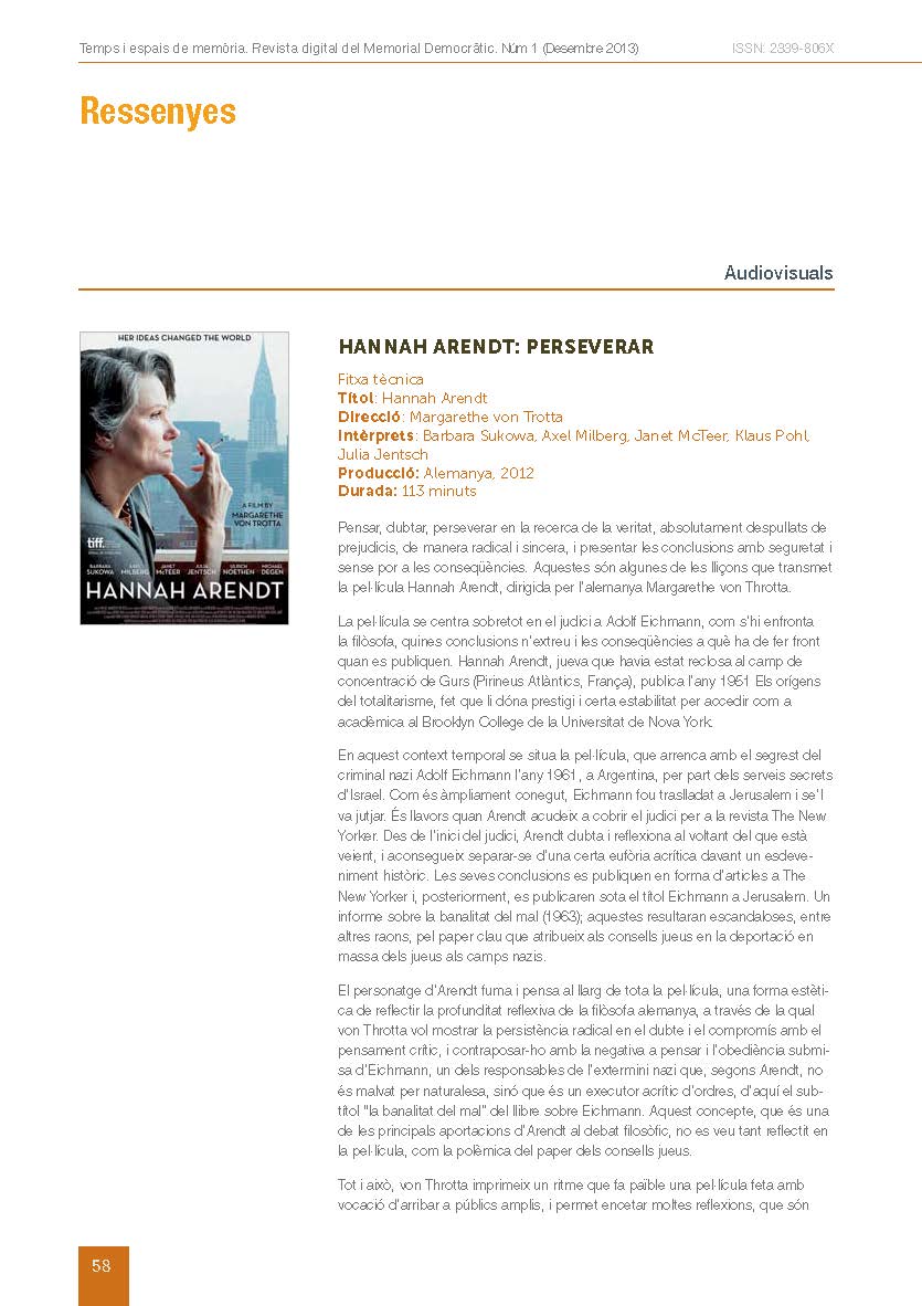 Portada de l'article: Hannah Arendt: preservar