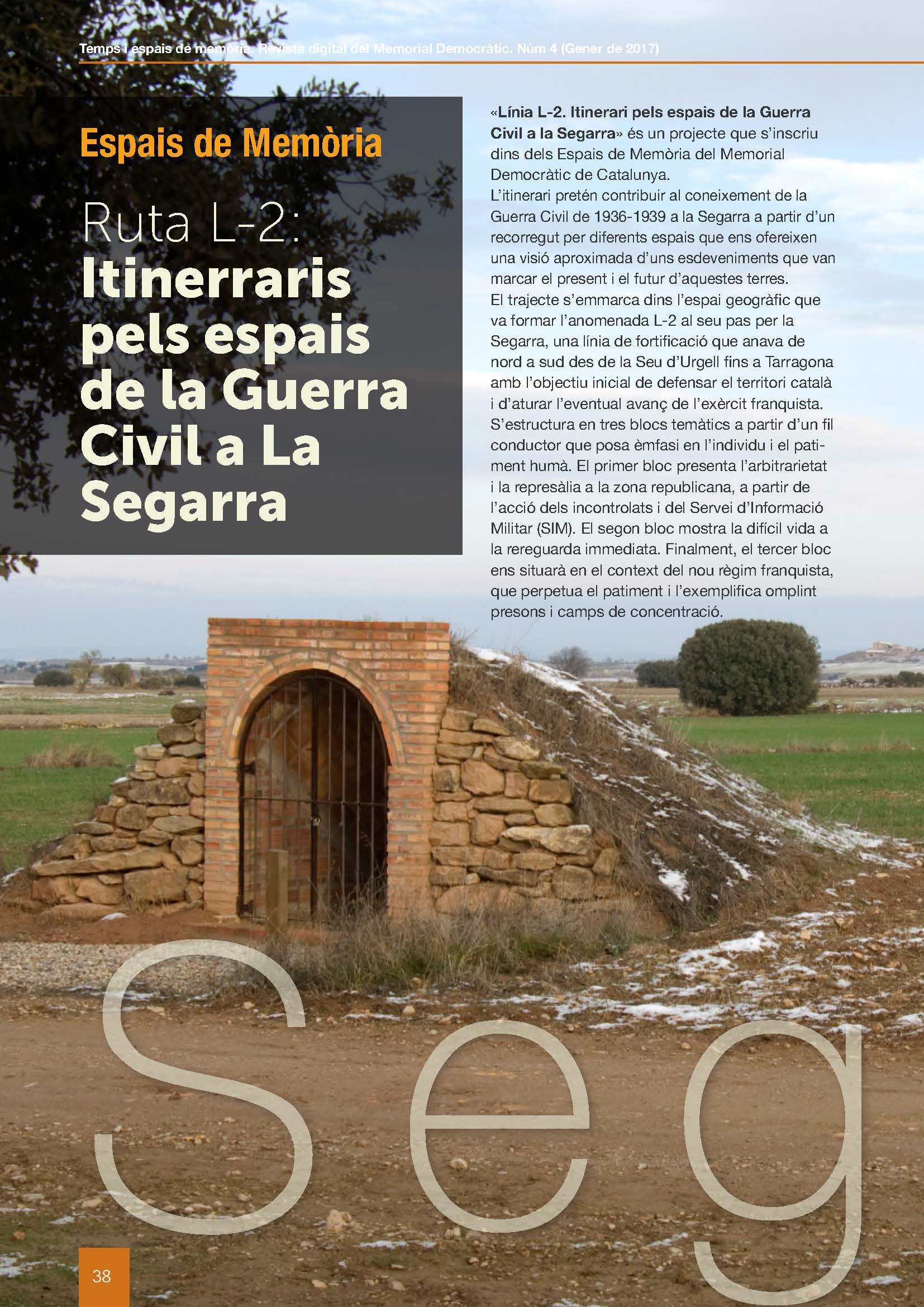 Portada de l'article: Ruta L-2. Itineraris pels espais de la Guerra Civil a La Segarra