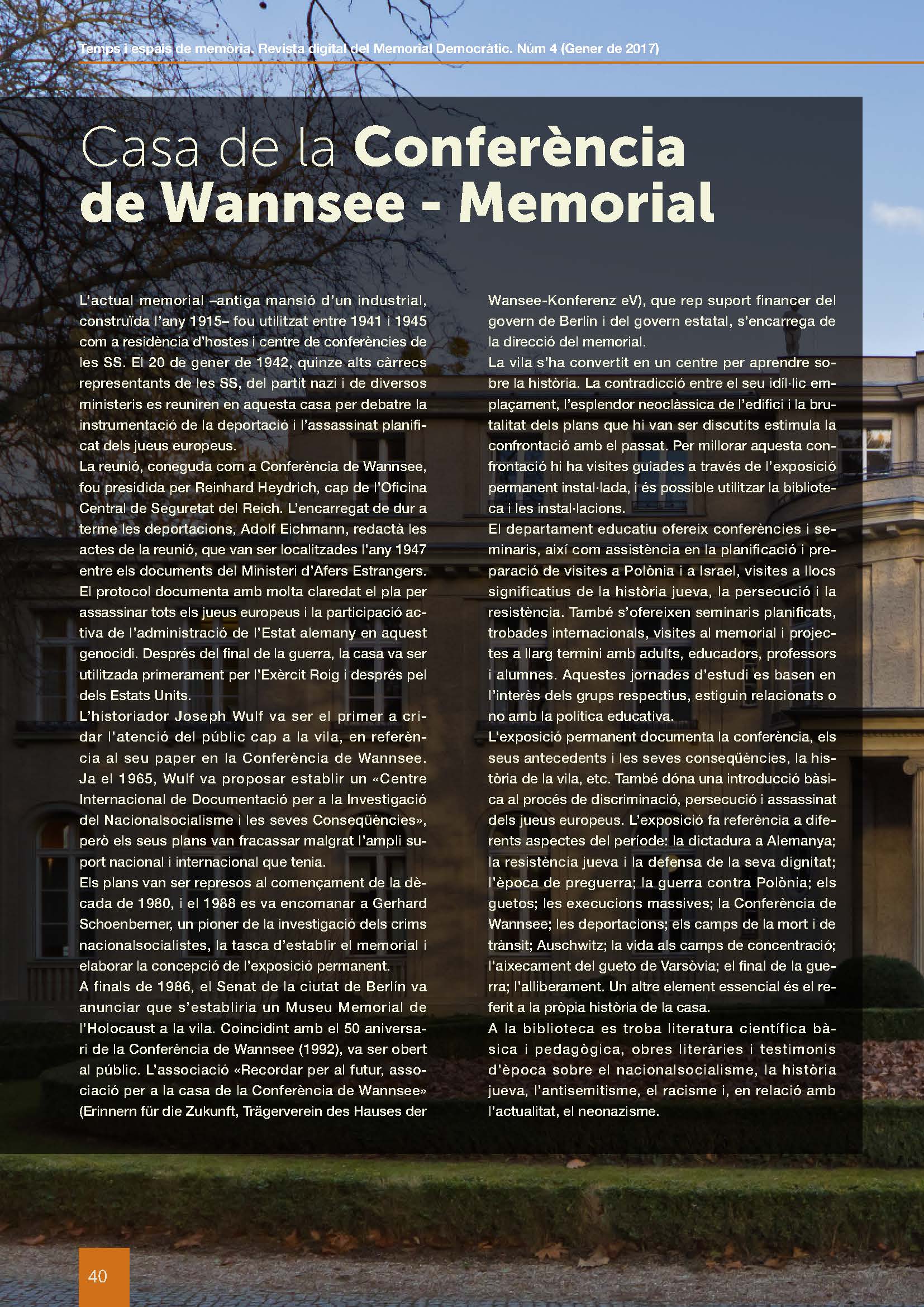 Portada de l'article: Casa de la Conferència de Wannsee - Memorial