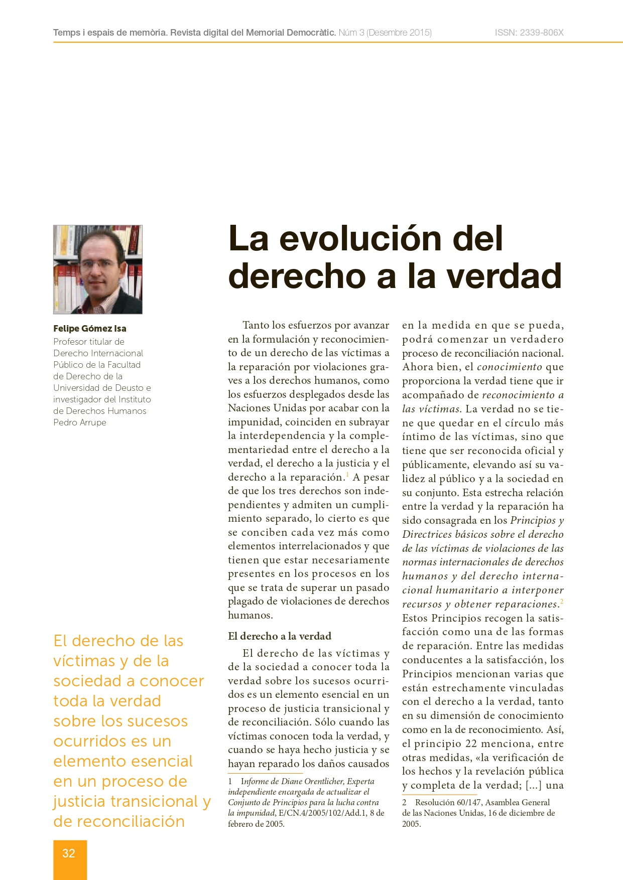 Portada de l’article: La evolución del derecho a la verdad