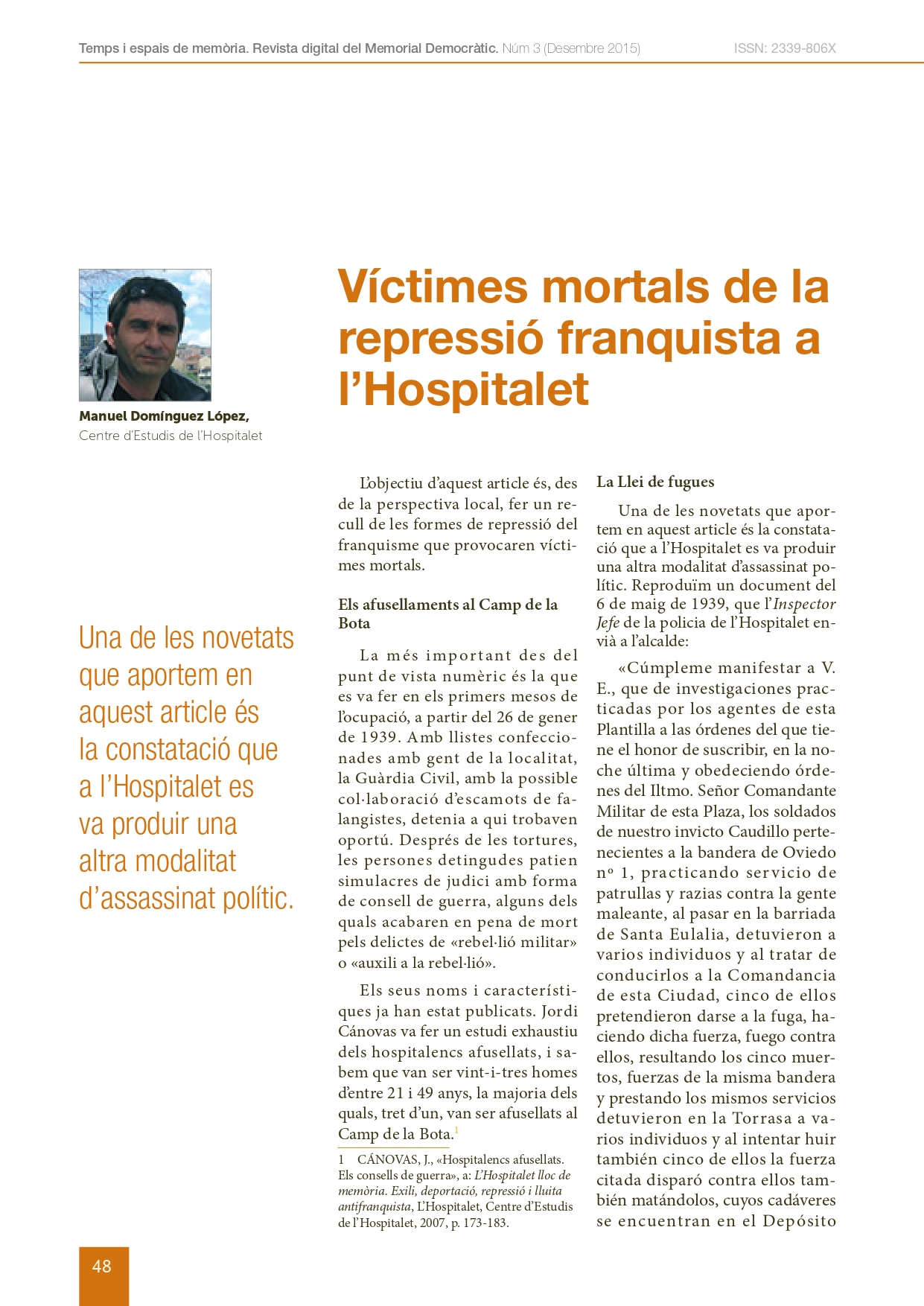 Portada de l’article: Víctimes mortals de la repressió franquista a l’Hospitalet