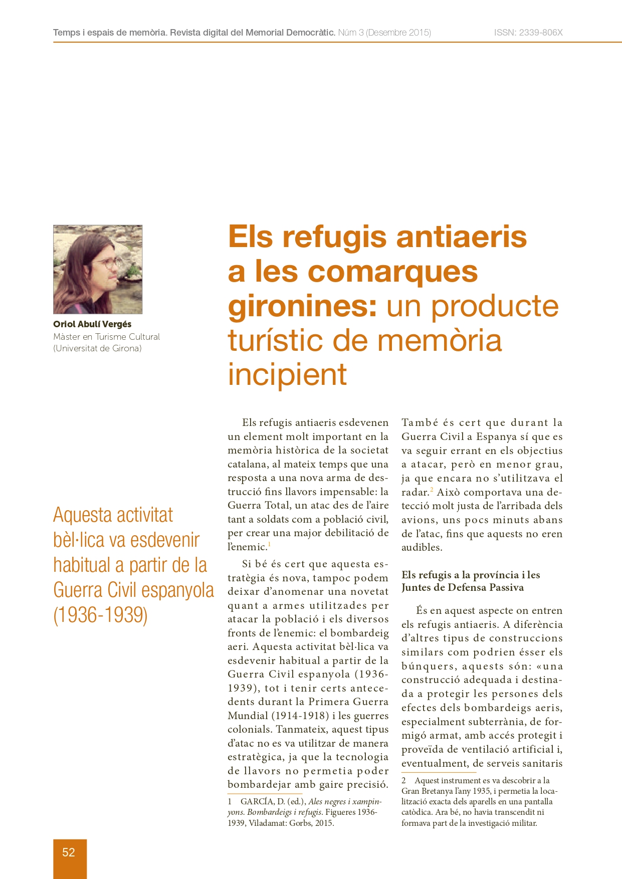 Portada de l’article: Els refugis antiaeris a les comarques gironines.