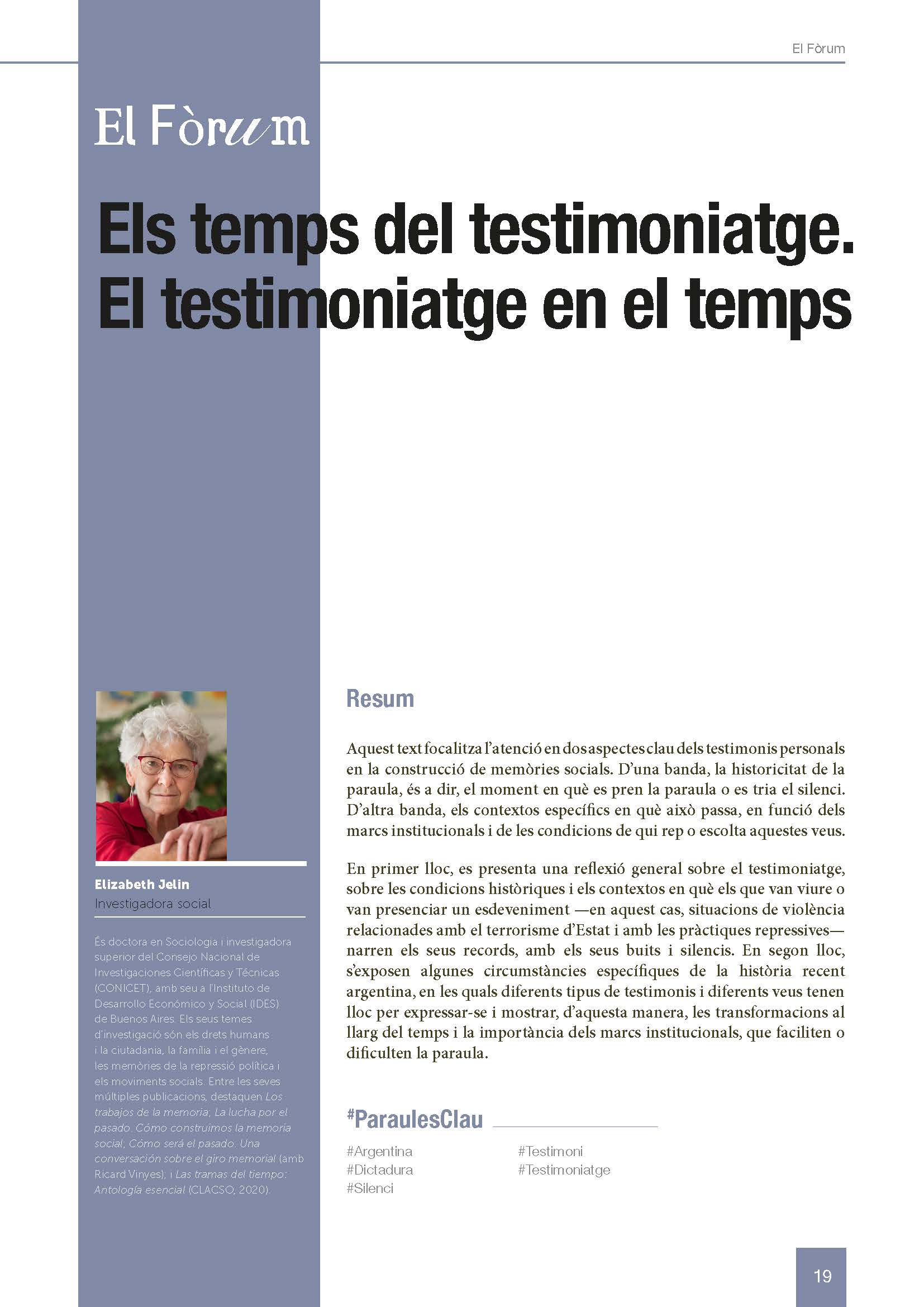 Els temps del testimoniatge. El testimoniatge en el temps