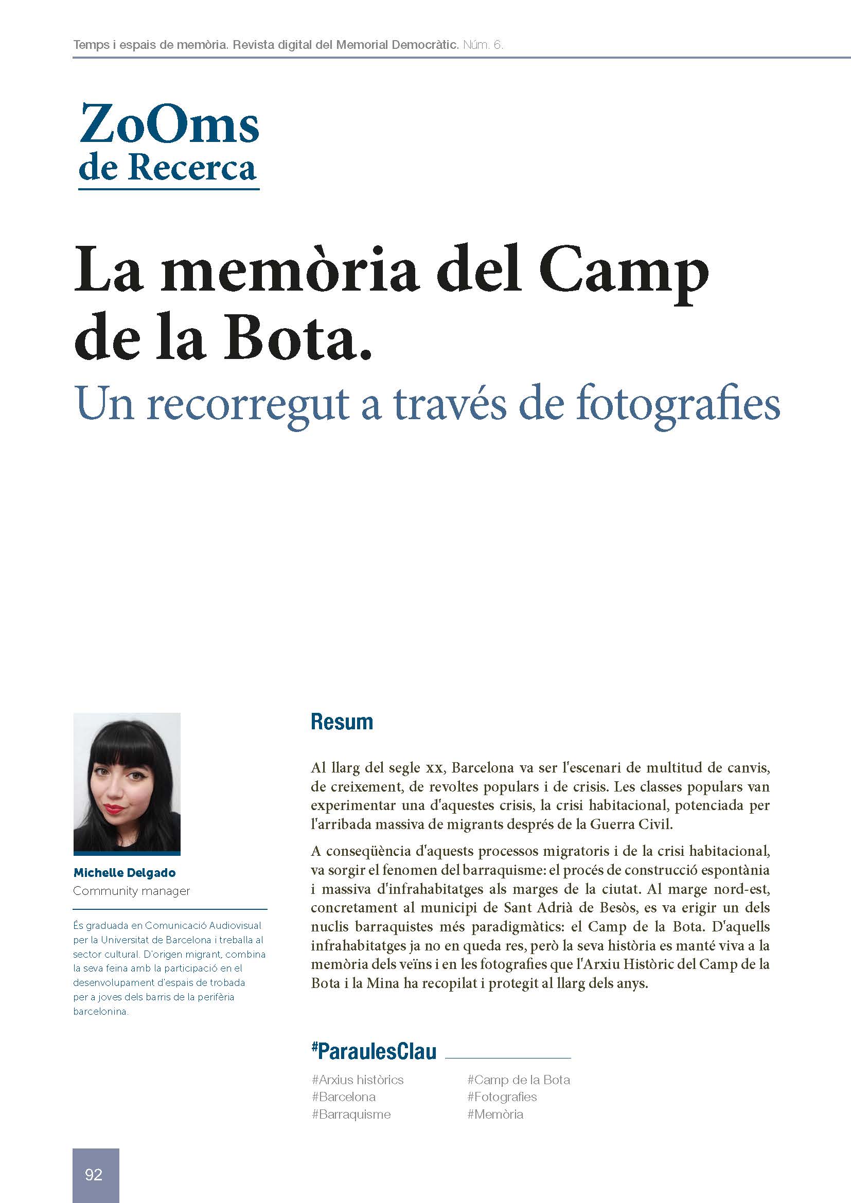 Portada de l'article: La memòria del Camp de la Bota. Un recorregut a través de fotografies