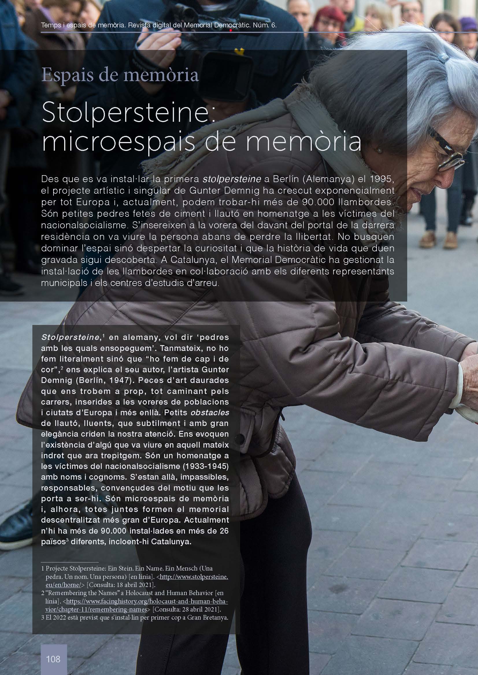 Portada de l'article: Stolpersteine. Microespais de memòria