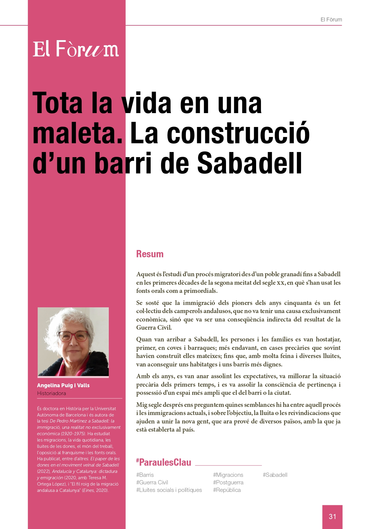 Portada de l'article: Tota la vida en una maleta. La construcció d’un barri de Sabadell