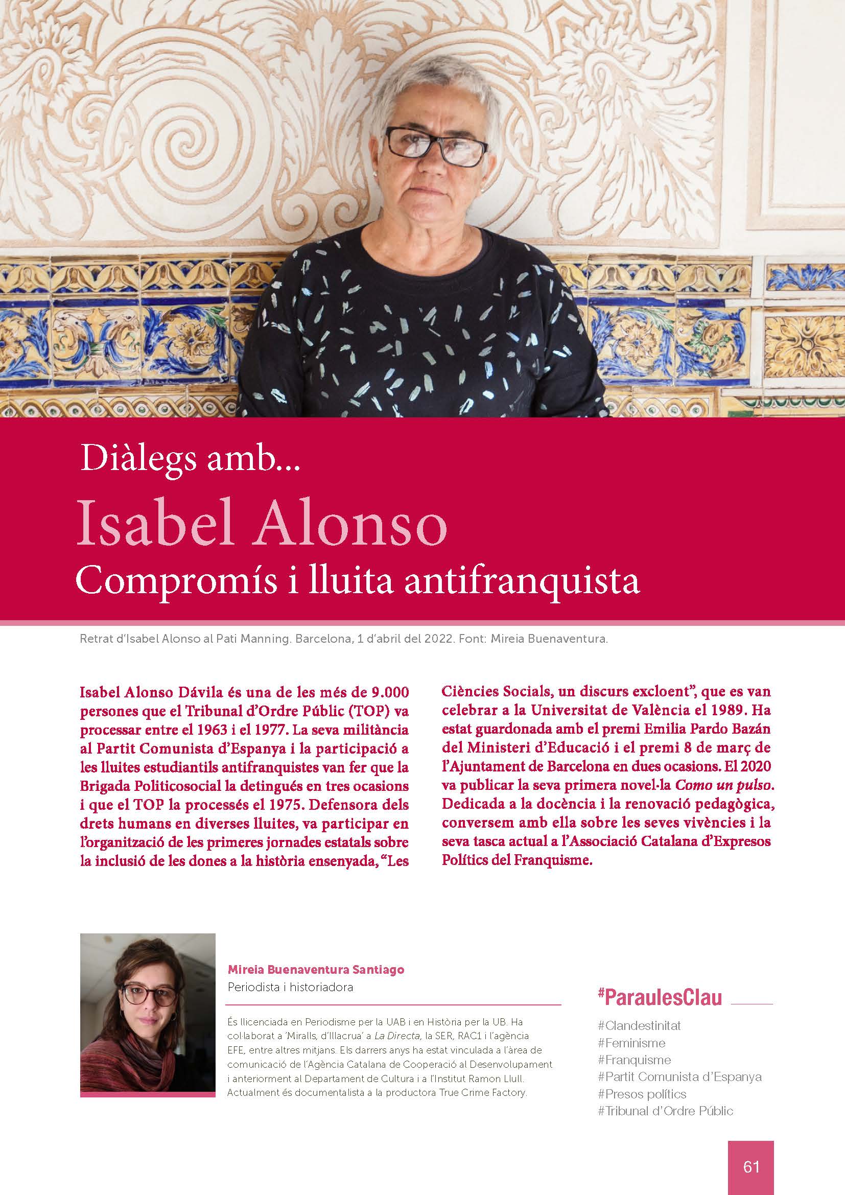 Portada de l'article: Isabel Alonso. Compromís i lluita antifranquista