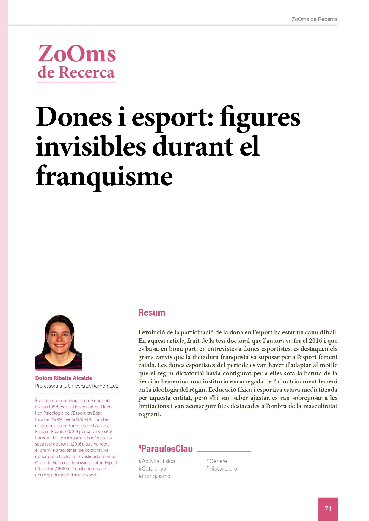 Portada de l'article: Dones i esport: figures invisibles durant el franquisme