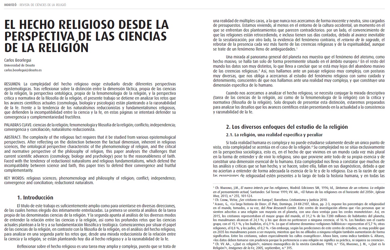 El hecho religioso desde la perspectiva de las ciencias de la religión