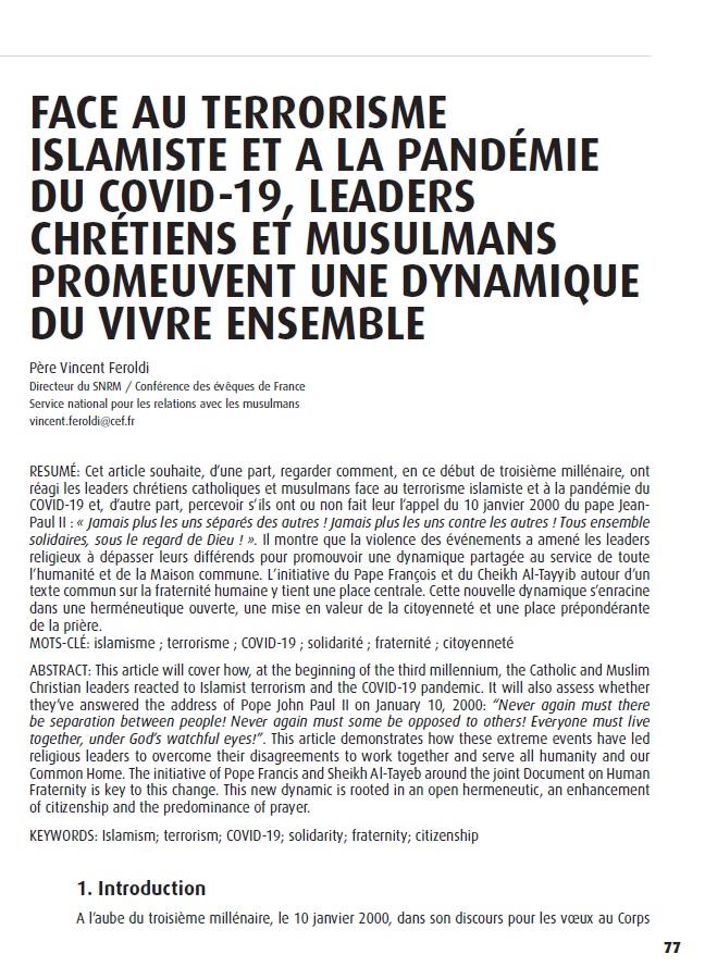 Face au terrorisme islamiste et a la pandémie du covid-19: Leaders chrétiens et musulmans promeuvent une dynamique du vivre ensemble