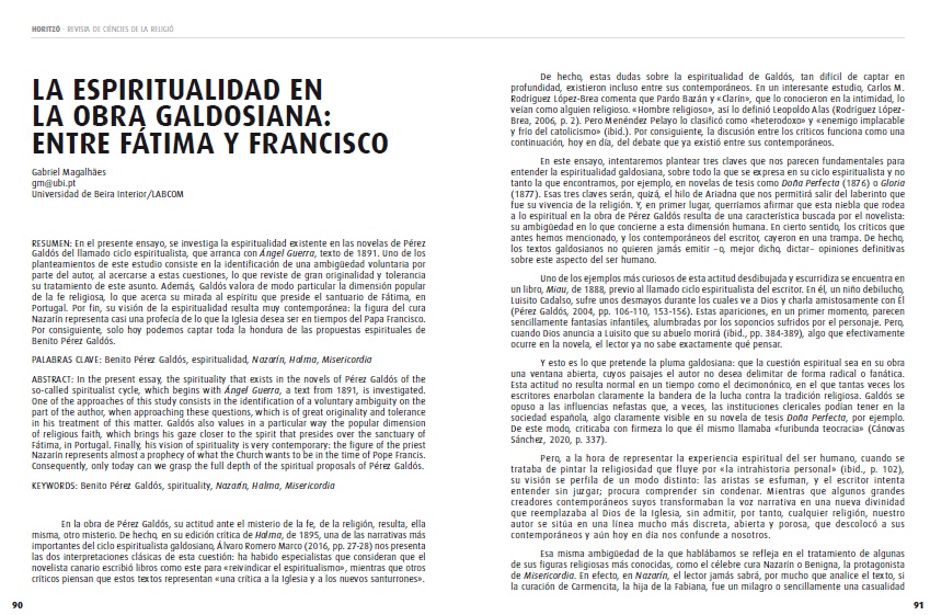 LA ESPIRITUALIDAD EN LA OBRA GALDOSIANA: ENTRE FÁTIMA Y FRANCISCO